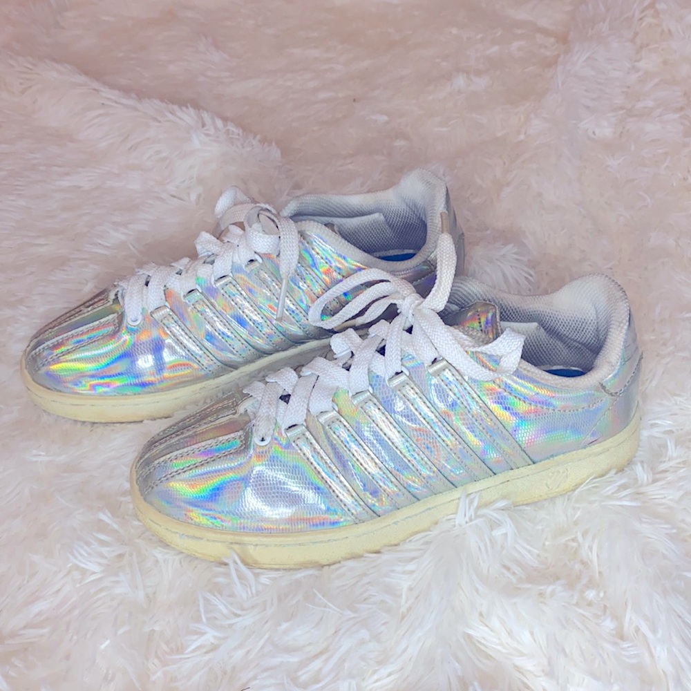 K Swiss Silver Iridescent Metallic Lace Up Sneakers Size 5